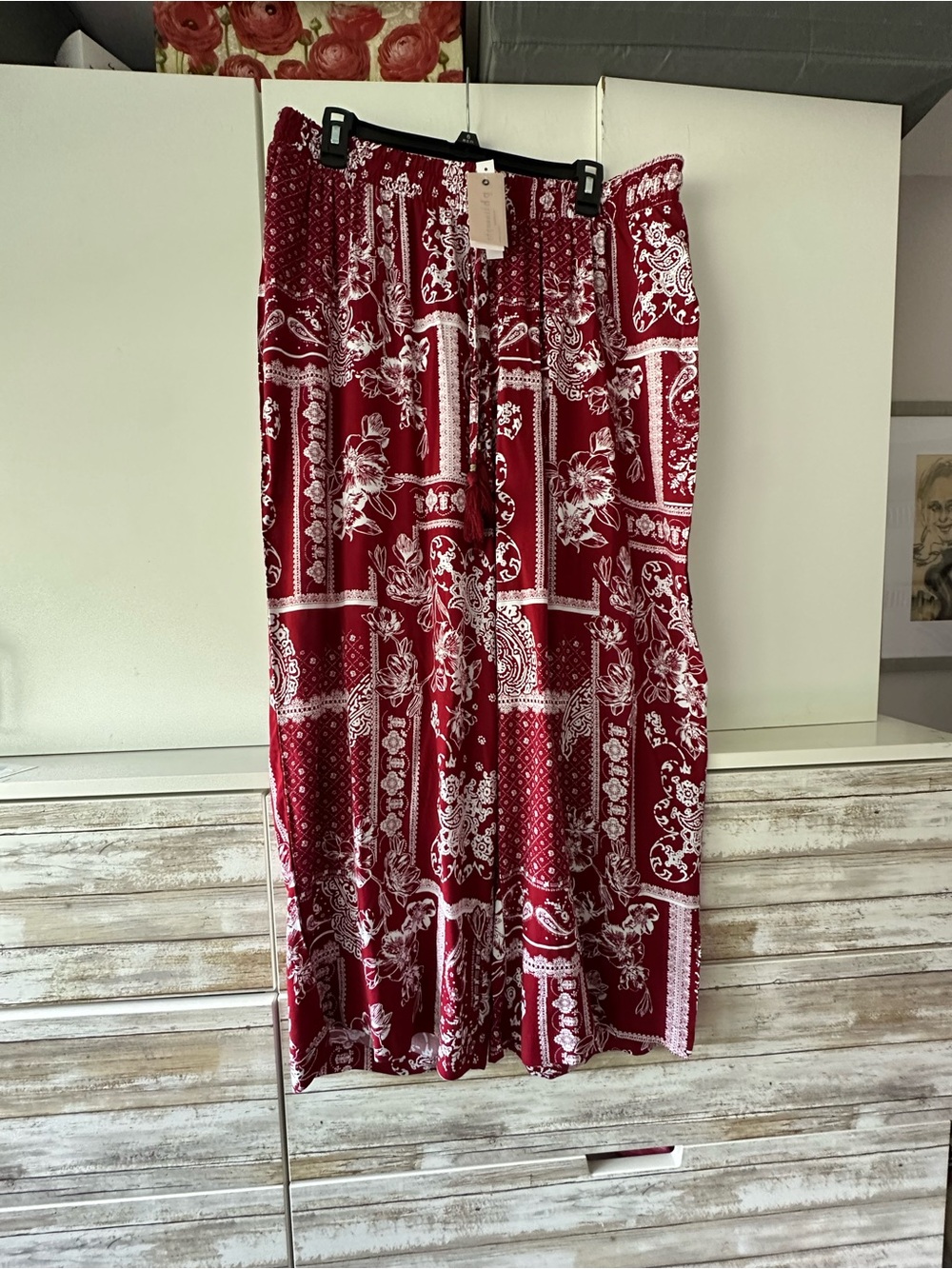 β€οΈ Philosophy Woman Red & White Paisley Floral Wide Leg Pants 1X NWT